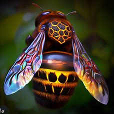 A giant bee with a dazzling honeycomb pattern on its back