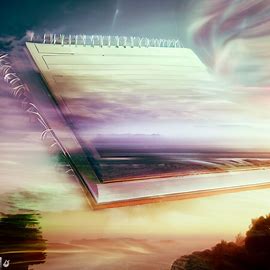 Create a surreal image of an agenda merging with a dreamscape landscape. Image 3 of 4