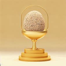 Illustrate a world where quinoa is a rare and precious commodity, displayed on a pedestal of gold.