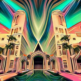 Generate an imaginative and surreal depiction of Miami's famous Art Deco architecture。第 2 个图像，共 4 个图像