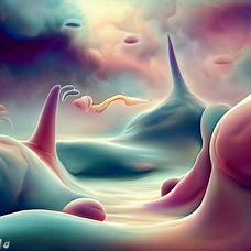 Create an imaginative surrealistic representation of nasal polyps in the form of a dreamy landscape.