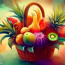 Visualize and paint a gift basket full of exotic fruits.. Image 3 of 4
