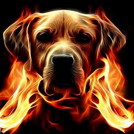 Create a beautiful and unique depiction of a Labrador dog with flames.. Image 3 of 4