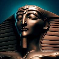 Depict a majestic statue of Horus with his wings spread and eyes closed in deep meditation.