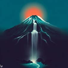 Design an image of Mount Fuji with a beautiful waterfall cascading from its height.