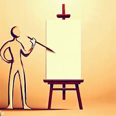 Draw an image of a person standing in front of a blank canvas, holding a brush, symbolizing the start of their introduction to their art.