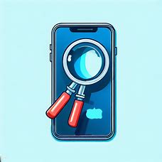 Create an image of an iPhone with a magnifying glass on it, searching for something