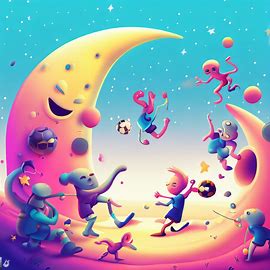 Design a whimsical and playful scene of a soccer match played on a moon-like surface with eccentric characters." <br>. Image 2 of 4