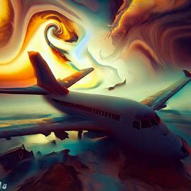 Create a surreal image of a plane crash scene set in an alternate dimension.. Image 1 of 4