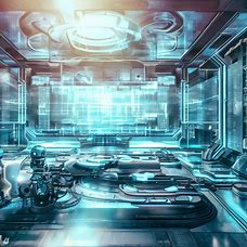 Create an image of a futuristic medical facility with advanced technology and healing machines.