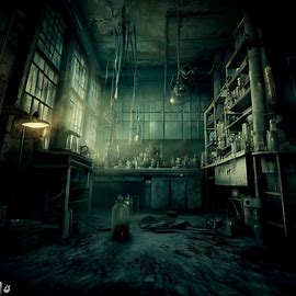 magine a terrifying scene of a haunted and dilapidated laboratory. Image 2 of 4