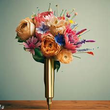 Create a pen that doubles as a flower vase, overflowing with blooms.