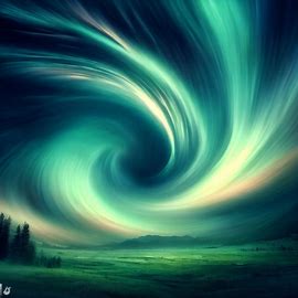 Create a stunning image of an aurora borealis swirl above a remote meadow.. Image 1 of 4