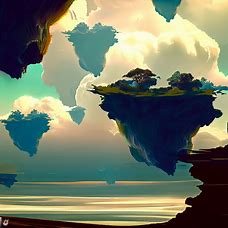 Generate a surreal landscape with floating islands as a background.