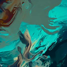 Create an underwater abstract art piece that features a person swimming. Image 2 of 4