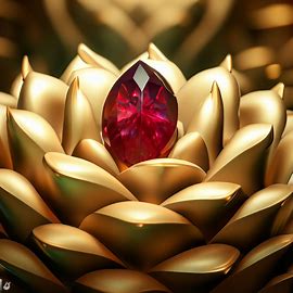 A golden statue of an artichoke with a gleaming ruby in the center. Image 3 of 4