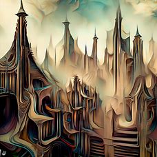 Create a surrealistic version of the city of Oxford, where the buildings have evolved into strange and intricate shapes.