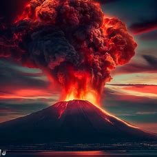 Create an image of Mount Vesuvius during a rare and stunning volcanic eruption,