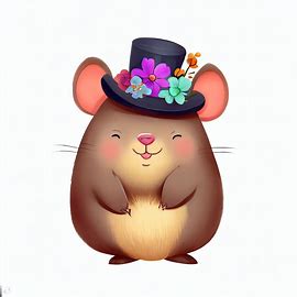 Create an illustration of a whimsical, cartoon-style wombat with a unique accessory, such as a top hat or a flower crown.. Image 3 of 4