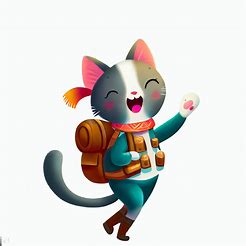 Create an illustration of Bonnie, a cheerful and adventurous cat who loves to explore new places and make new friends.