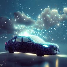 Imagine a car that's made of glittering stars and clouds.