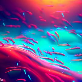 Create a surreal masterpiece featuring a school of krill swimming in a bright neon ocean.. Image 4 of 4