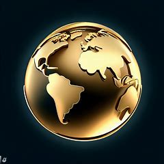Illustrate a world map in the shape of a globe made of gold