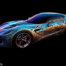Design a corvette with unique and intricate patterns, inspired by nature, that adorn the vehicle's body.