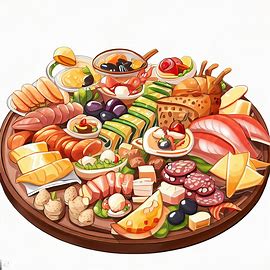 Illustrate a collection of mouth-watering appetizers arranged on a platter.. Image 1 of 4