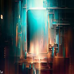Create an abstract representation of an iPhone 6s in the style of a futuristic cityscape.