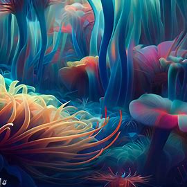 Imagine a forest of colorful sea anemones and their delicate tentacles, floating in a deep blue sea.. Image 4 of 4