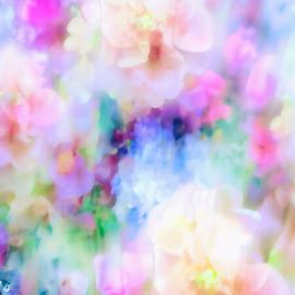 Make a background composed of vibrant flowers in full bloom with a dreamlike quality.. Image 1 of 4