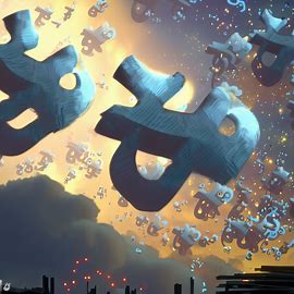 An imaginative world where the sky is filled with floating algebraic equations, illuminating the city below.. Image 1 of 4