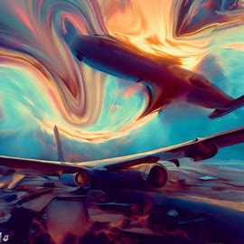 Create a surreal image of a plane crash scene set in an alternate dimension.. Image 3 of 4