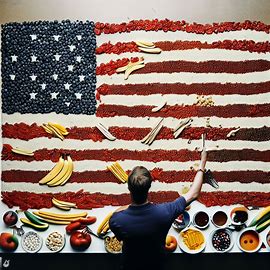 Creating an American flag made entirely out of food. Image 2 of 4