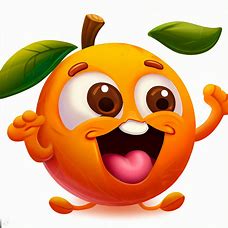 Paint a playful cartoon orange with fun facial expressions.
