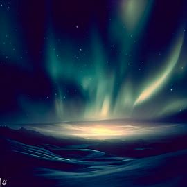 Imagine a surreal and serene aurora in the night sky over a vast winter landscape.. Image 4 of 4