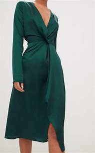 Image result for Green Satin Dress Long Sleeve
