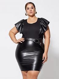 Image result for Plus Size Black Leather Dress