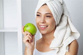 Image result for Happy Smiling Young Woman with Green Fresh Apple