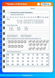 Image result for Free Number 16 Worksheets