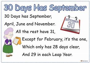 Image result for 30 Days Has September Poem