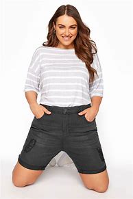 Image result for Black Denim Shorts Plus Size