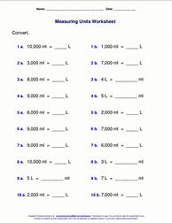 Image result for Liters and Milliliters Worksheets