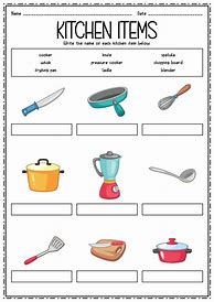 Image result for Kitchen Items Worksheet
