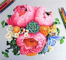 Image result for Drawing Flowers with Colored Pencils