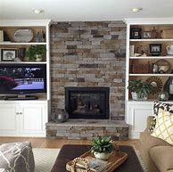 Image result for Stacked Stone Fireplace