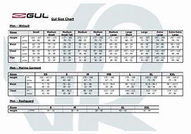 Image result for Gul Wetsuit Size Chart