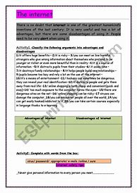 Image result for Pros and Cons in Internet Worksheet