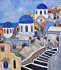 Santorini canvas (With images) | Art painting, Watercolor paintings easy, Greek art